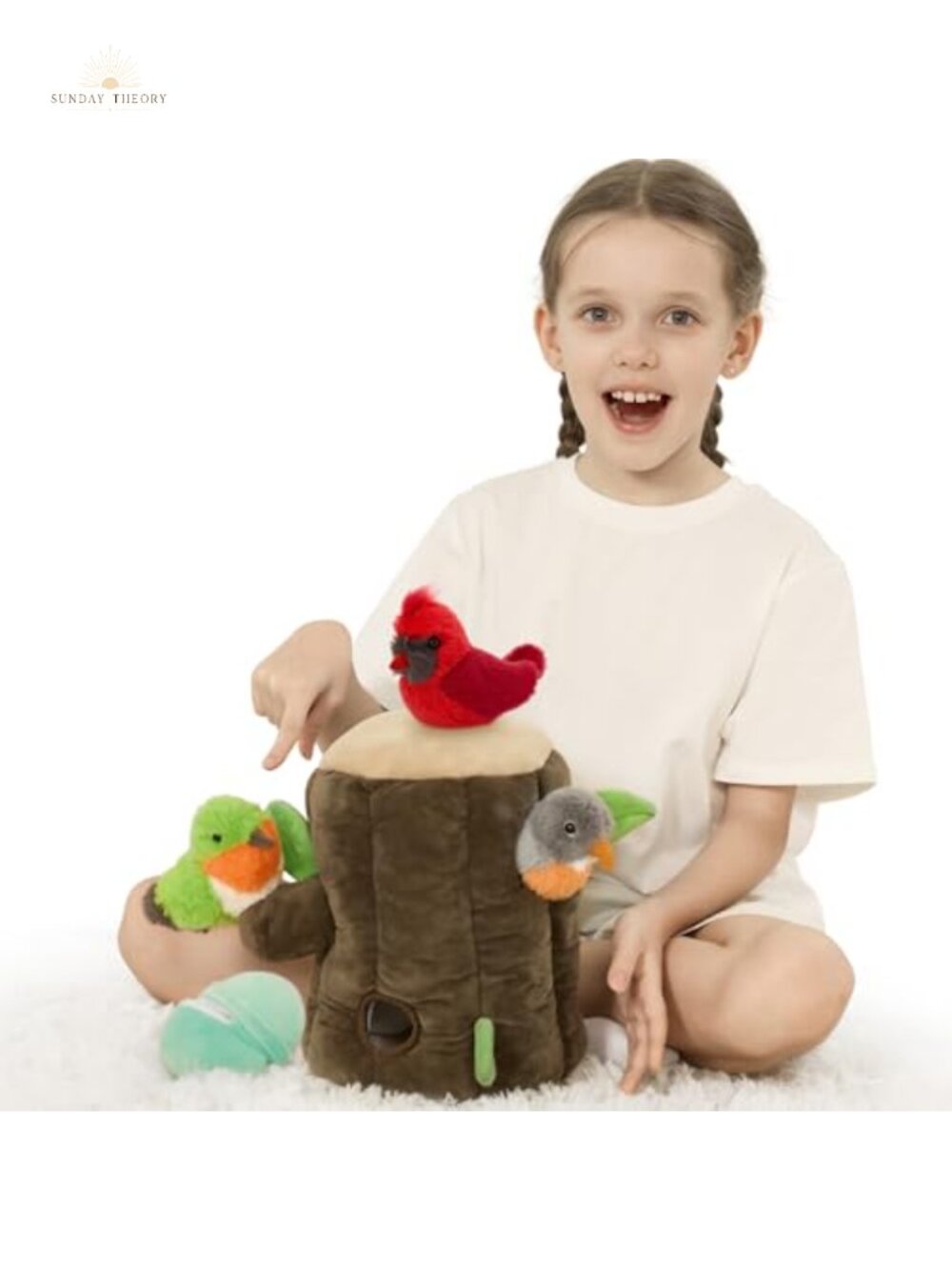 Magnetic Bird Plush Set with Treehouse Stump, 3 Birds & Egg, Stuffed Animal Toy